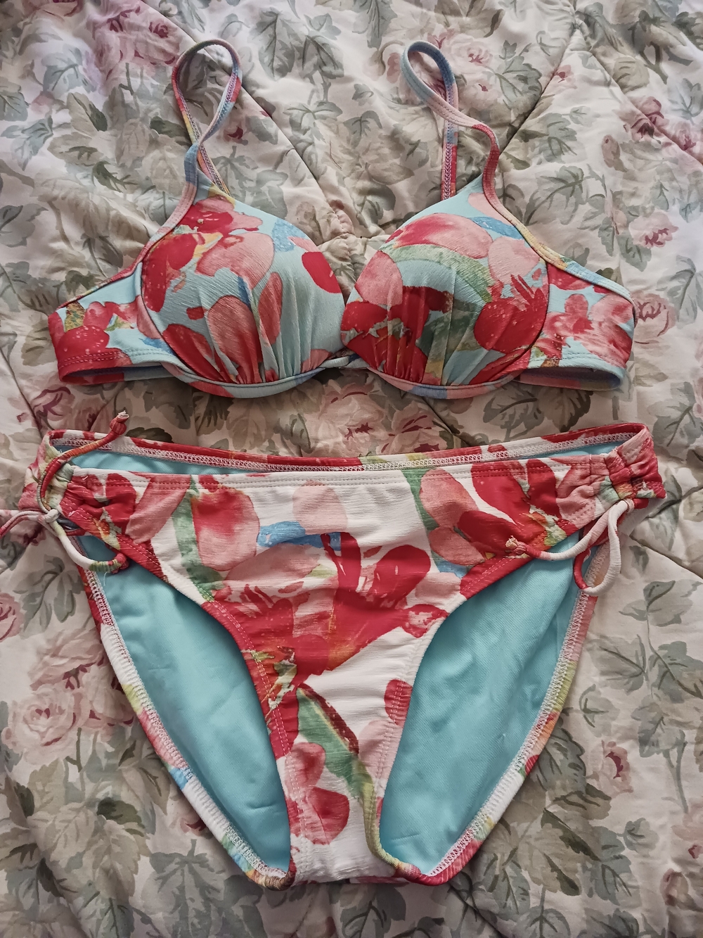 Athena Bikini Swimwear Floral Underwire  - Light Blue & Red Size 10